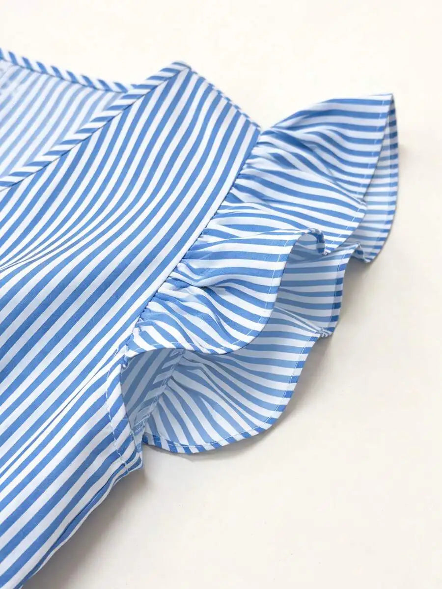 Women's Blue & White Stripe V-Neck Maxi Dress Boho A-Line Casual Fashion Leaf-Edge Summer Beach Vacation Holiday Striped Dress
