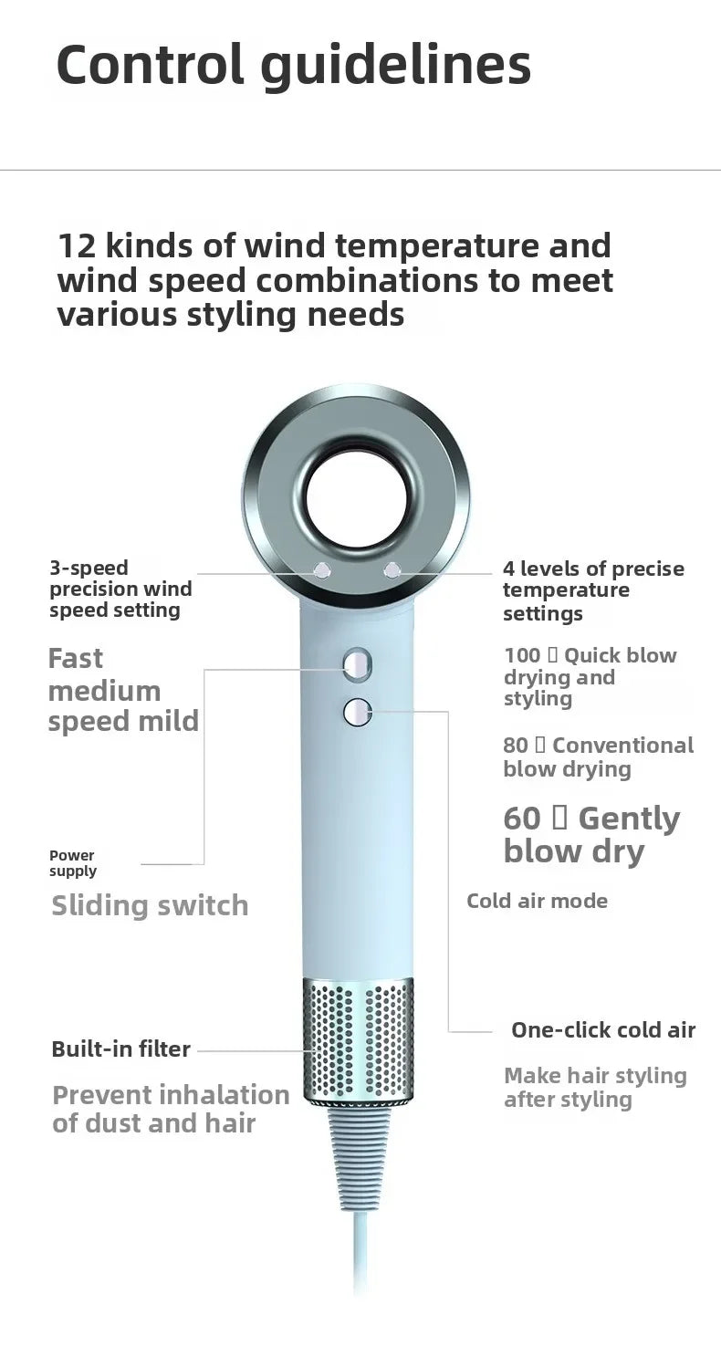 2026 New Professional Anion 5 in 1 Professional Hair Dryer Bladeless Temperature Control Lightweight for Smooth Hair Styling