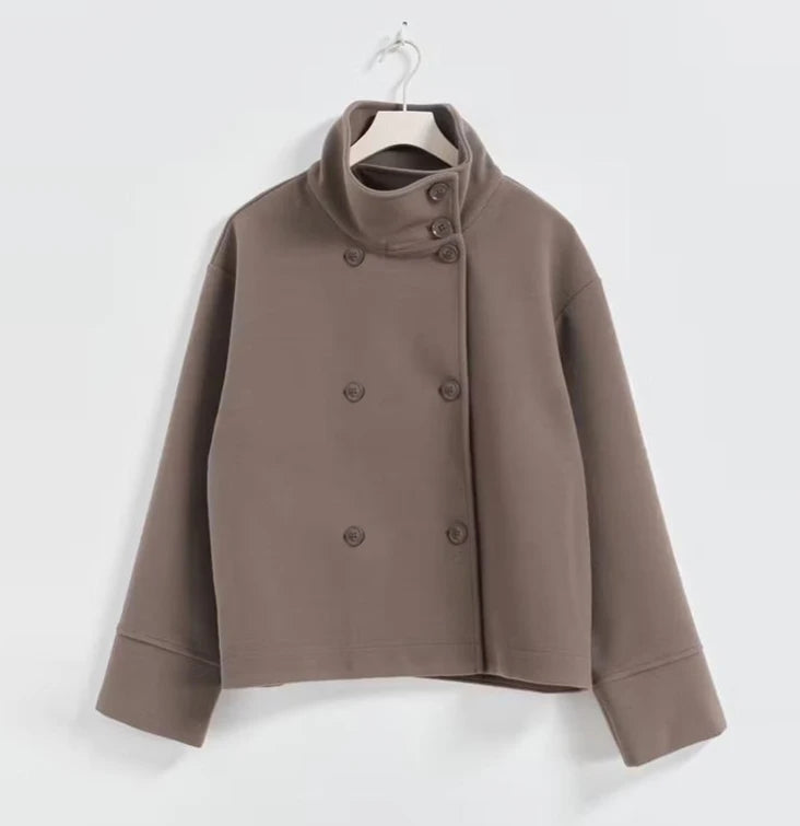 Stand Collar Women Winter Woolen Coat 2025 Spring Single Breasted Loose Female Long Sleeve Jacket Office Lady Street Short Coats
