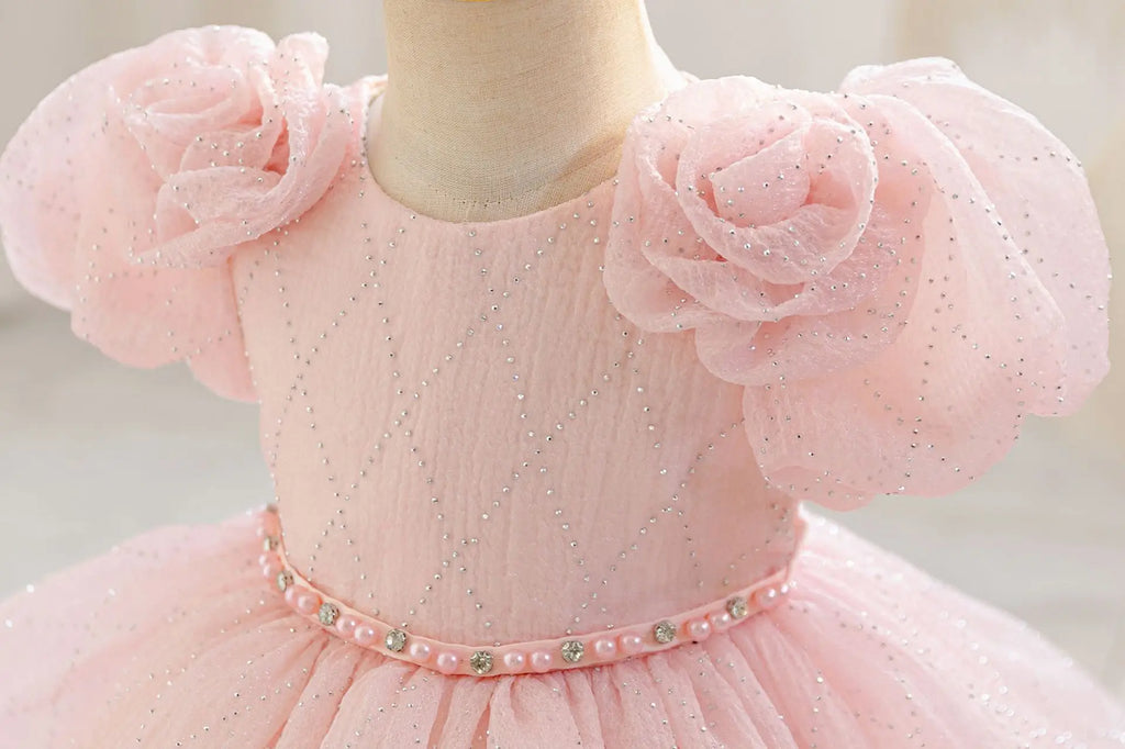 HETISO Flower Girls Princess Dress Beaded Kids Ball Gown for Wedding Child Birthday Party Custom 1-4 Years