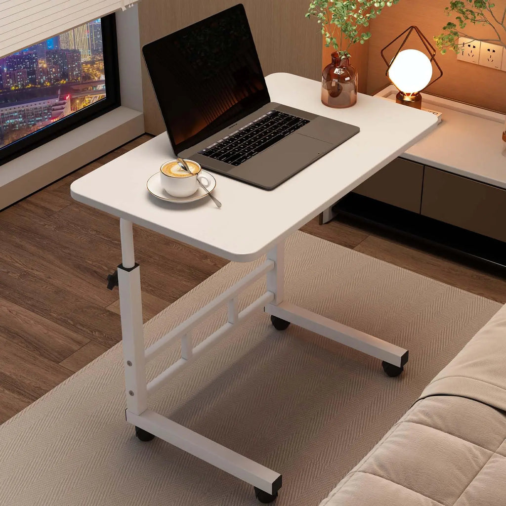 Adjustable Height Standing Desk With Wheels, Mobile C Shaped Laptop Table, Rolling Computer Workstation For Home Office Bed Sofa