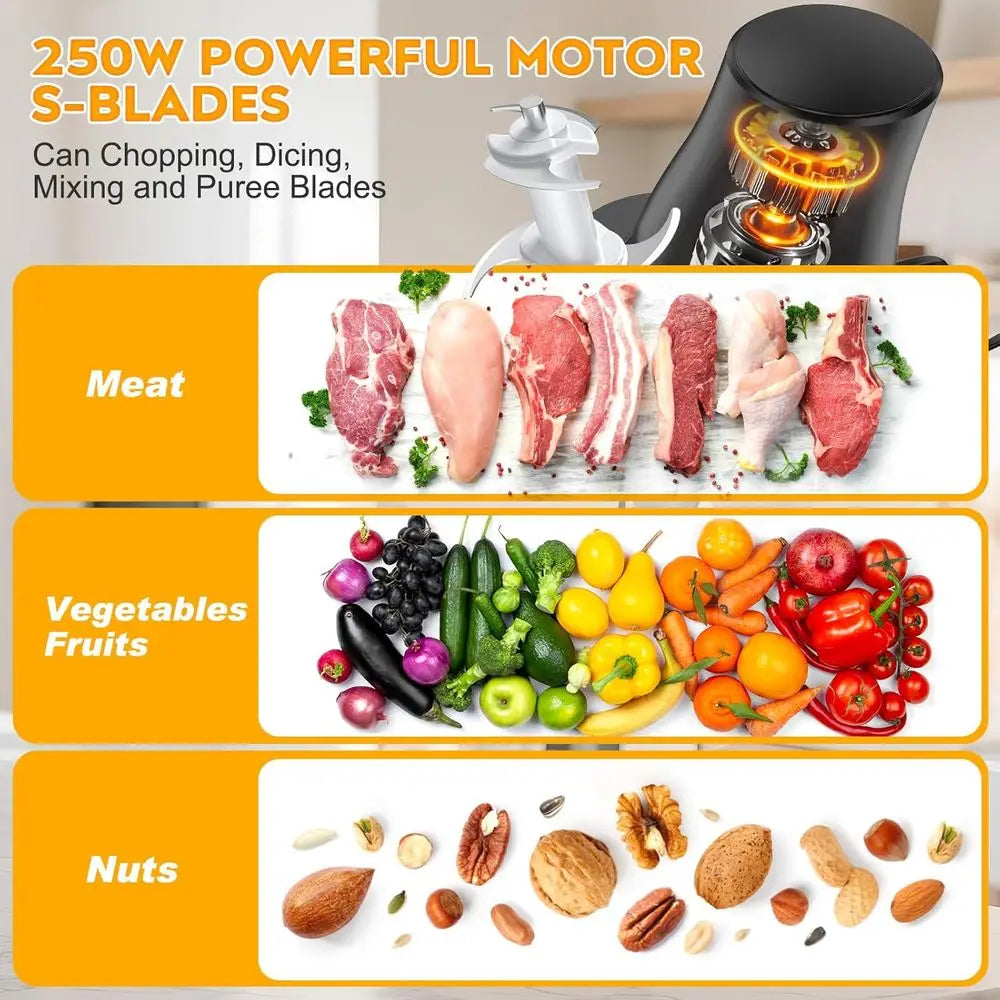 250W Powerful Multifunctional Meat Shredder - Ideal for Chicken, Meats, Fruits, Vegetables, and Nuts (Black)
