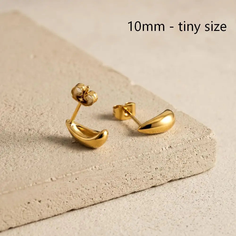 10-31mm Stainless Steel Vintage Chunky Water Drop Earrings For Women Gold Plated Thick Earring Statement Wedding Jewelry Gifts