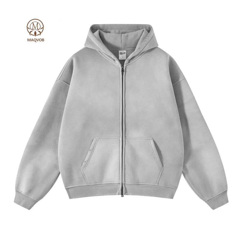 Maqvob European And American High Street Autumn Tie Dye Washed Vintage 360G Fleece Lined Double Zip Puller Sweatshirt Hoodie
