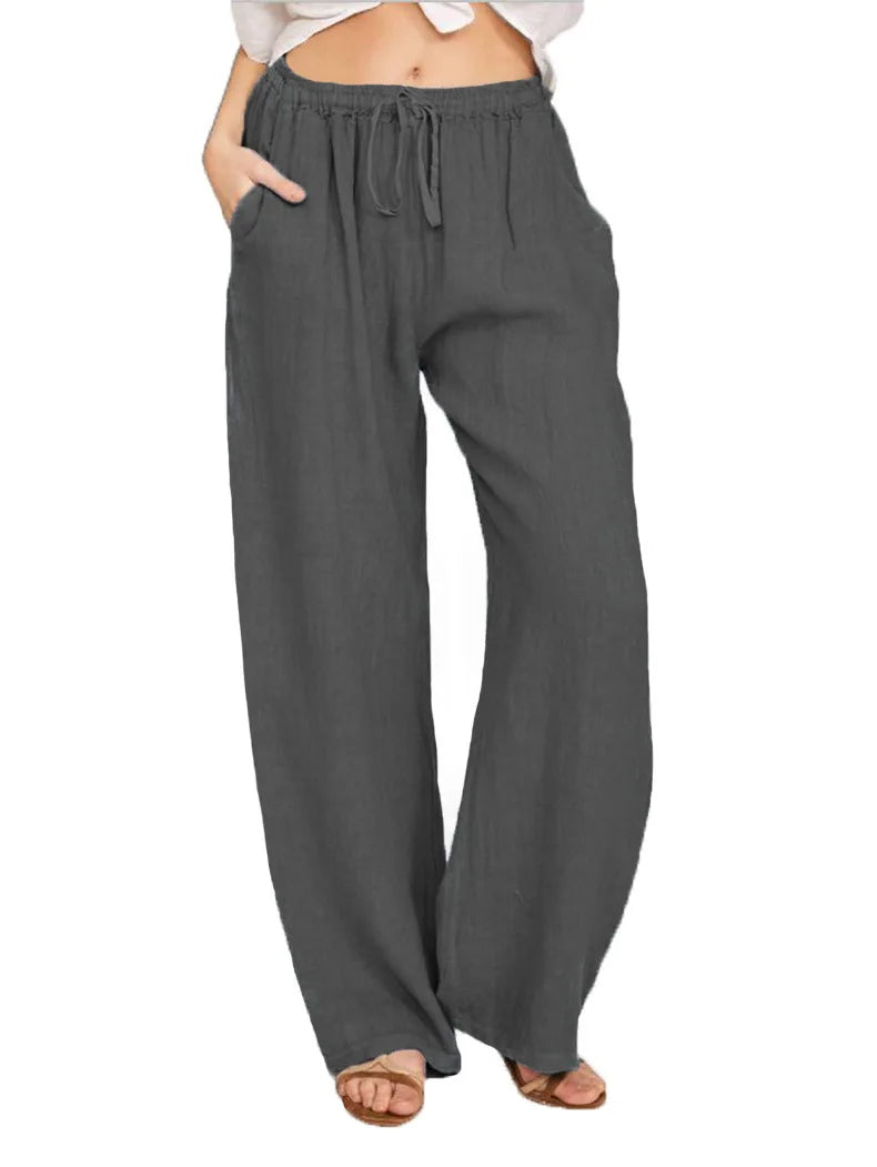 Wide Leg Linen-Blend Casual Pants | Loose Fit Women's Trousers