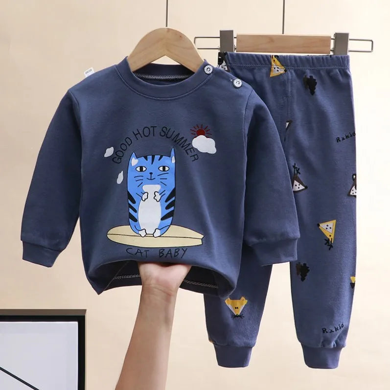 0 1 2 3 4years Baby Long Sleeve Suit Cartoon Printed Kids Home Clothes Pajamas Set Toddler Costume Cotton Children's Wear Pjs