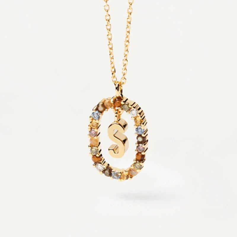New 925 Sterling Silver Gold Letters A - Z Initial Necklace Zirconia Letter Pendant Long Chain Say My Name Fine Jewelry