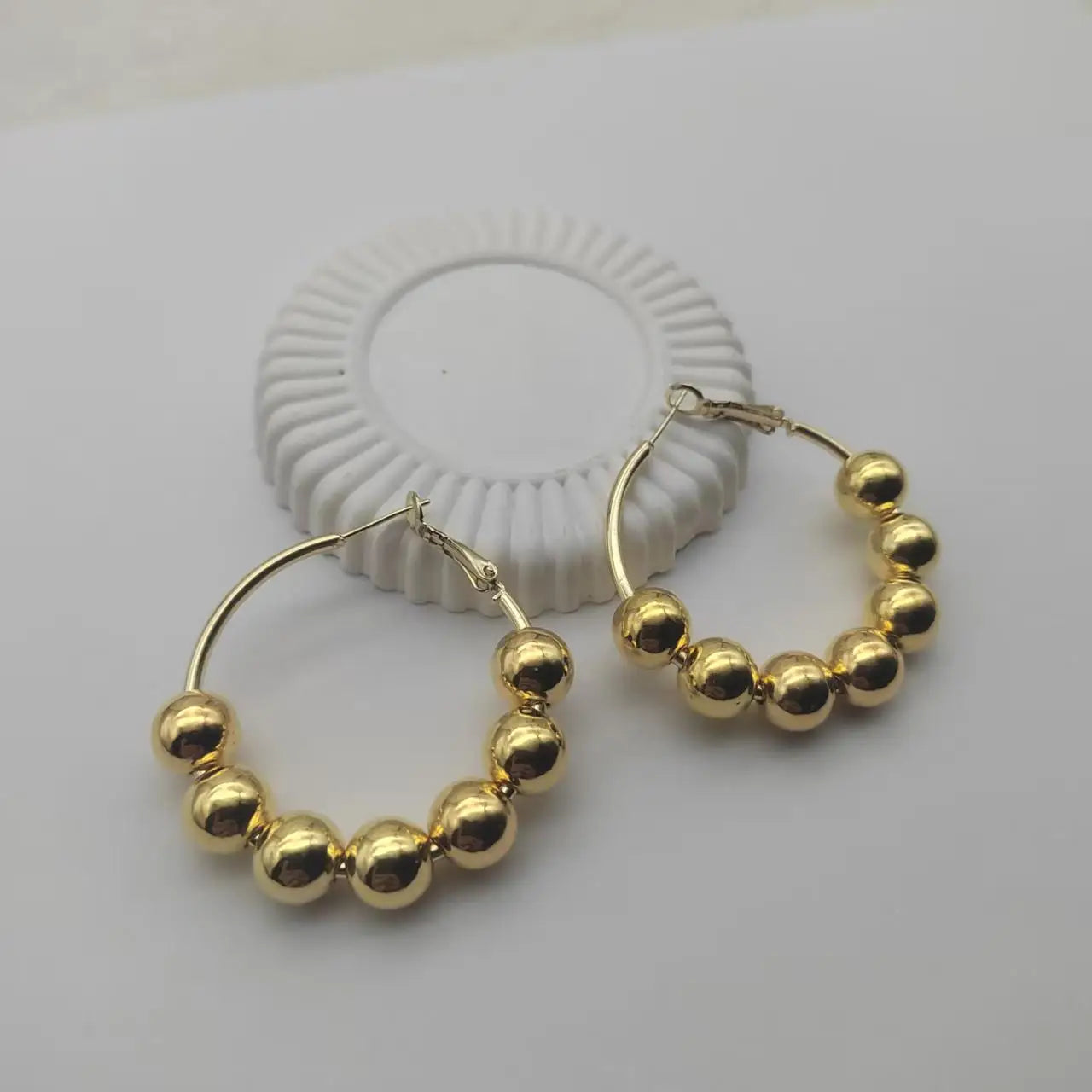 Silver Beaded Hoop Earrings for Women