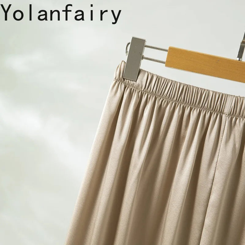 YOLANFAIRY 93% Real Mulberry Silk Pajamas for Woman 2026 Spring Summer High-end Sets Woman 2 Piece Short Sleeve Pijamas De Mujer