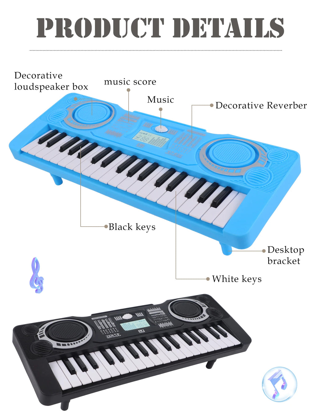 Electronic 37 Keys Piano Toys for Kids, Portable Keyboard Musical Instrument Kid Education Toy Gifts Not Include Battery