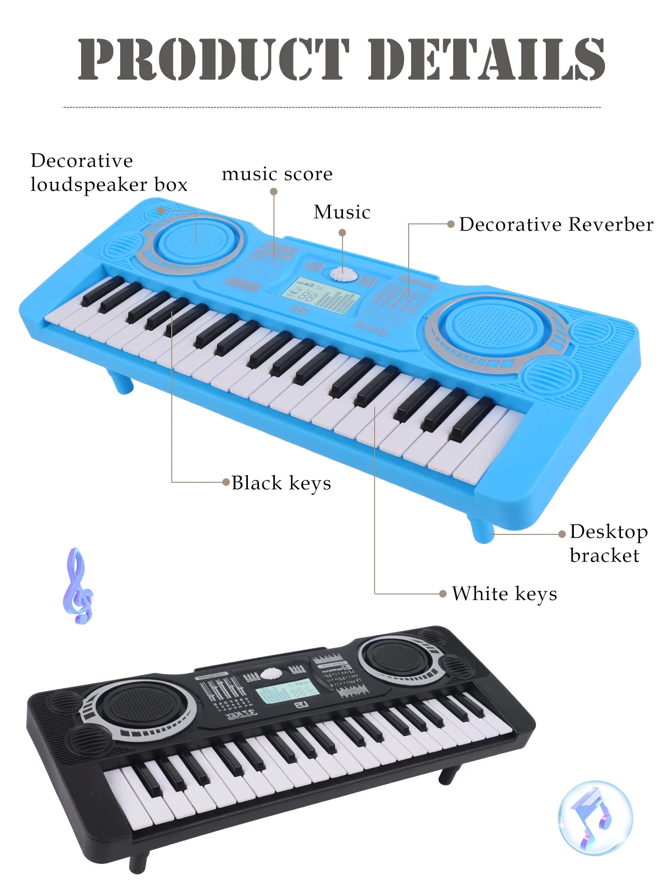 Electronic 37 Keys Piano Toys for Kids, Portable Keyboard Musical Instrument Kid Education Toy Gifts Not Include Battery