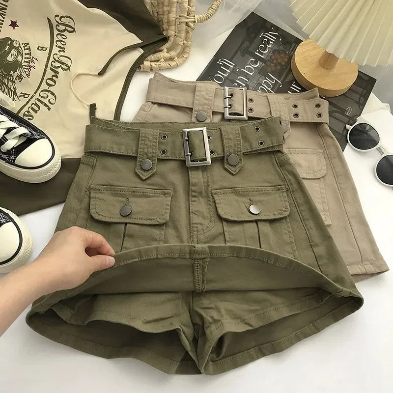 2026 Summer Safari Style Women Denim Pantskirt High-waist Short Slim A-line Jean Skirts Lady Anti-expose Lining Wide-leg Shorts