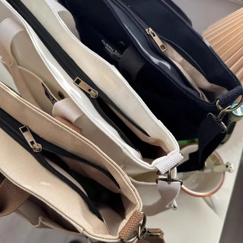 Canvas Ladies Bag Simple Student Large Capacity Horizontal Commuter Shoulder Slanting Portable Handbag