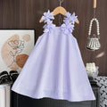 Korean Version 2 3 4 5 6 7-year-old Solid Color Girls' Casual Clothes Summer 3D Flower Princess Dress Fashionable and Elegant