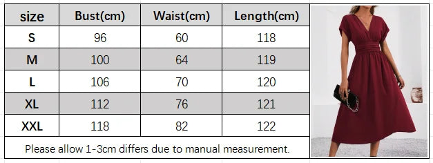 Woman Clothing Tops Skirts Y2k Clothes Dresses 2026 Woman Summer Solid-Color V-Neck Batwing-Sleeve Pleated Long Elegant Dress