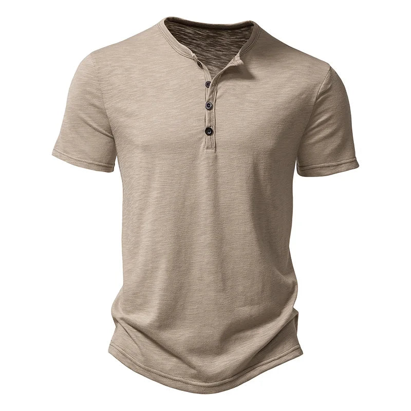 Henley Collar Summer Men Casual Solid Color Short Sleeve T Shirt For Men Polo Men High Qualitymens T Shirts