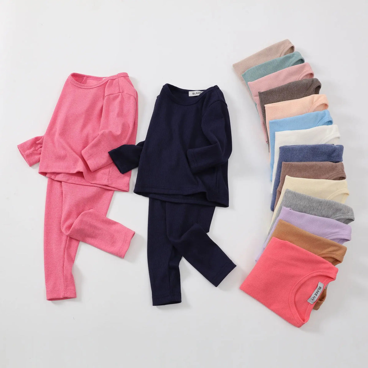 Kids Unisex Ribbed Cotton Pajama Set - Long Sleeve Pullover & Pants