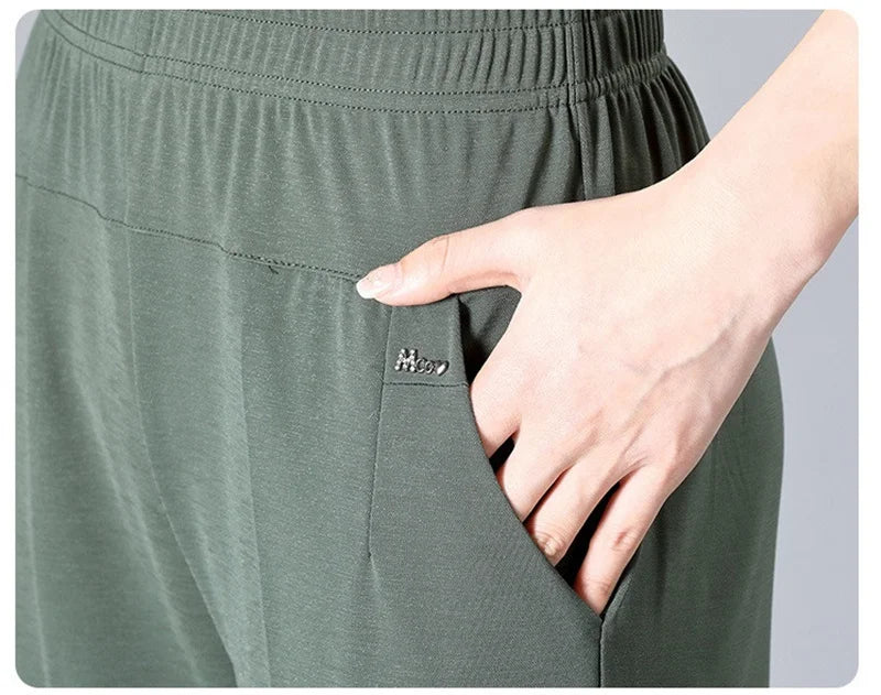 Middle Aged Women'S'S Pants 2026 New Summer Thin High Waiste Elastic Loose Straight Pants Female Casual Trousers 5Xl 6Xl 7Xl 8Xl