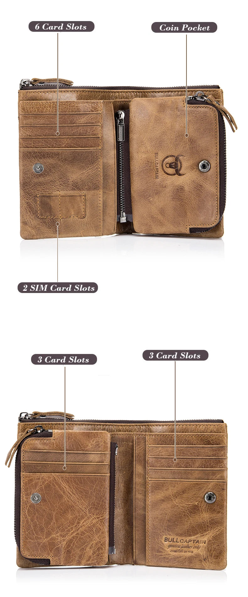 BULLCAPTAIN Authentic Leather Men's Wallet Short Purse Small Retro Wallet Brand High RFID New Short Wallet