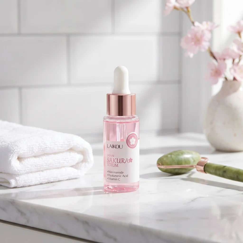 Sakura Serum Niacinamide Hyaluronic Acid Vitamin C Brightening Hydrating Moisturizing Glow Boost Daily Facial Skin Care Essence