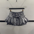 Retro American Denim  Skirt Women's Spring Summer Design Slimming Sexy A-Line Pleated Short Skirt High Waist Cotton Polye...