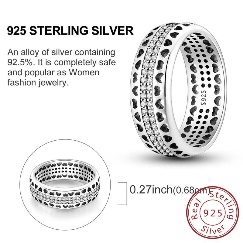 Rings Original 925 Sterling Silver Rings Bow Heart Sun Moon Star Zircon Rings For Women'S Jewelry Birthday Anniversary Gifts