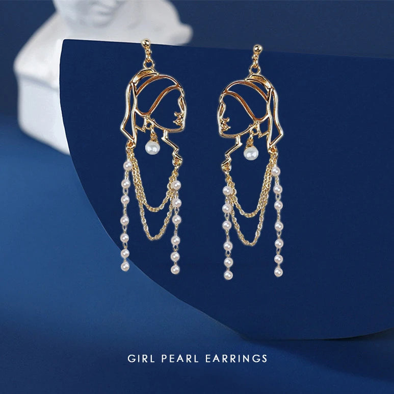 Korean Fashion Style Pearl Long Tassel Clip on Earrings for Women Simple Temperament Long Chain Non-piercing Ears Clip Earrings