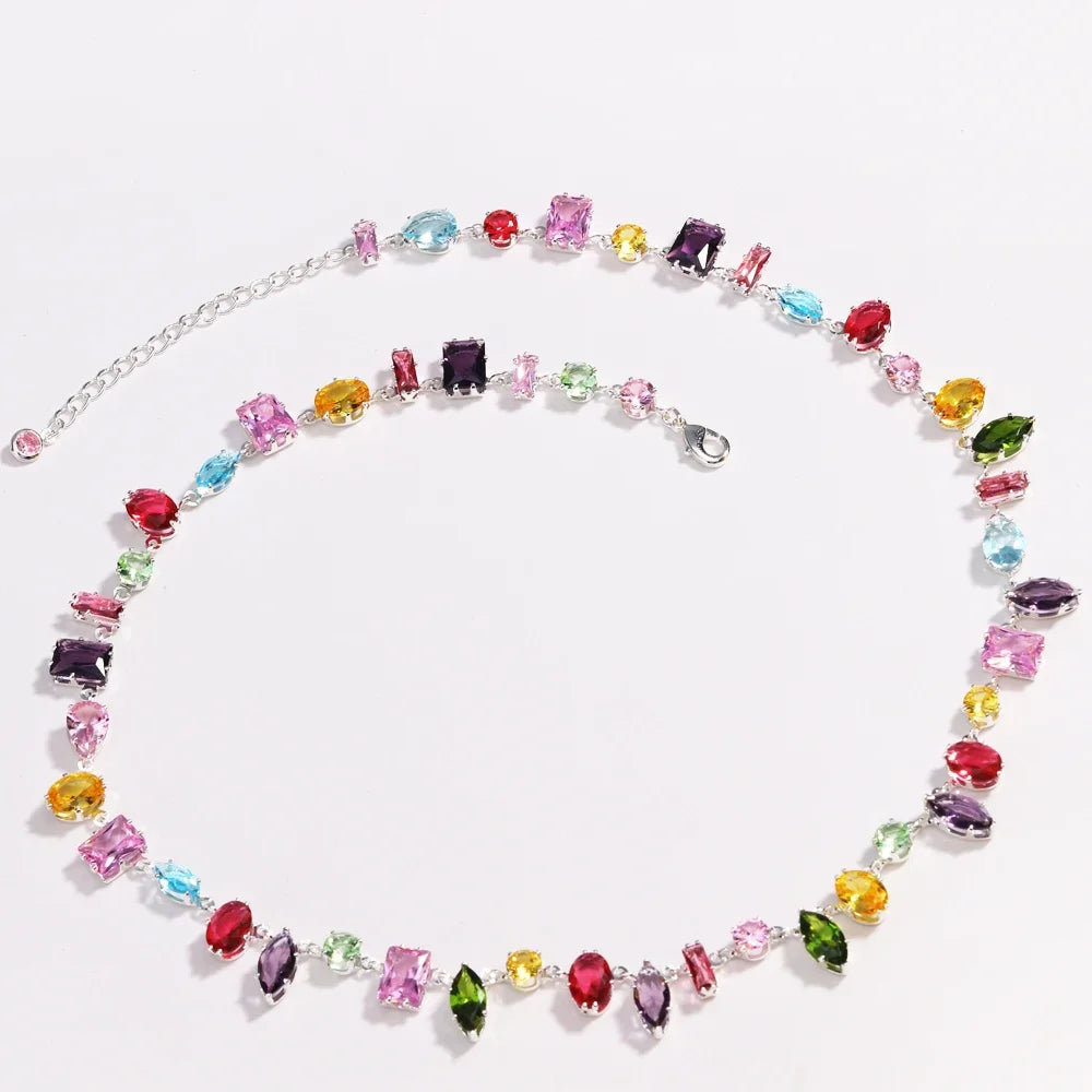 Brand 18K Gold Plated Colorful Crystal Zircon Necklace For Women Luxury Jewelry Accessories