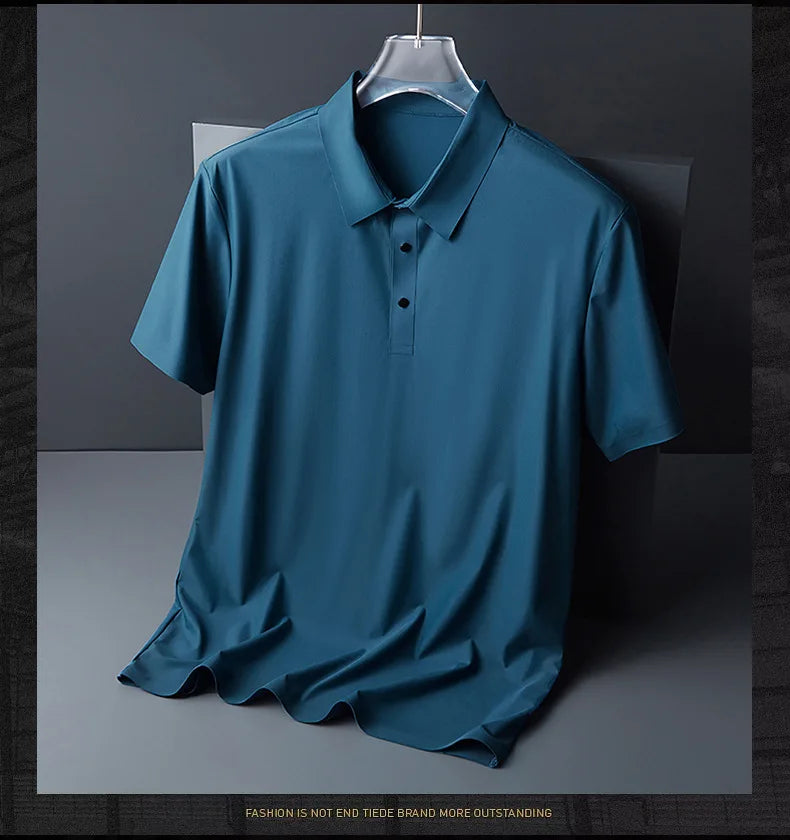 Men's Ice Silk Polo Shirt - Traceless Breathable Casual Short Sleeve