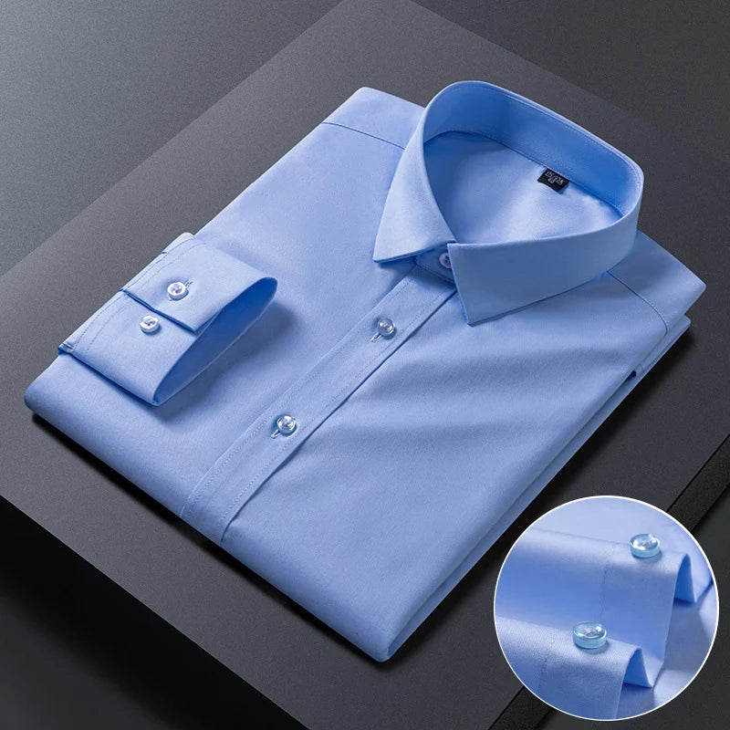 Bamboo Fiber AntiWrinkle Mens Long Sleeve Dress Shirt Slim Fit For Business Professionals