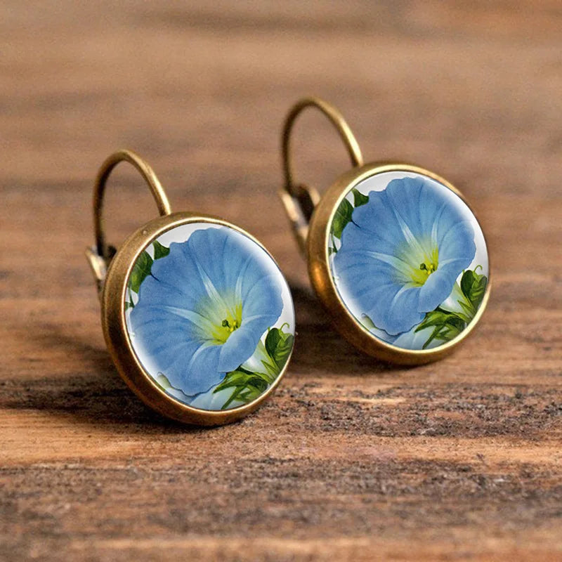 Hot Selling Pop Jewelry Dome Glass Alloy Earrings Flower Painting Noble Fashion