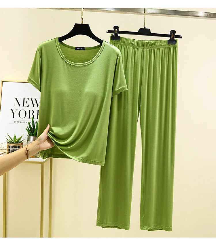 Women's Modal Two-Piece Pajama Set - Loose Lightweight Loungewear