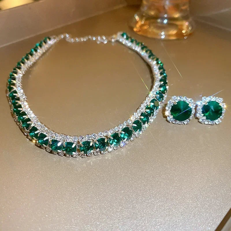 Women'S'S Rhinestone Decorated Necklace & Earringstrendy Jewelry Set Fashionable Accessories For & Daily Clothing Decor