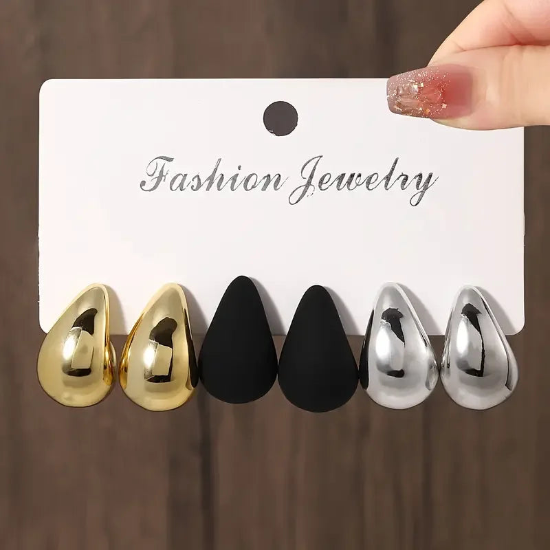 AY Vintage Teardrop Stud Earrings - Zinc Alloy Women's Jewelry