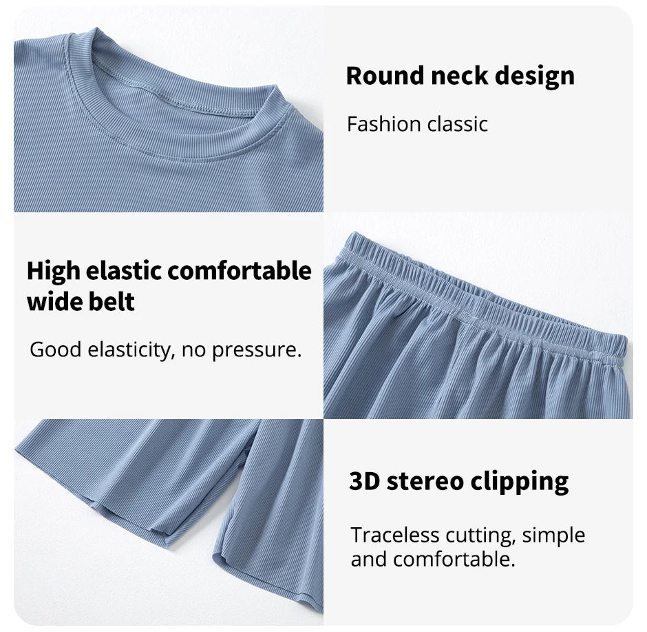 2-piece Summer Children's Solid Color Ice Silk Suit Boys Casual Fashion Cool Short-sleeved Girl Han Fan Joker Shorts Home Clothe