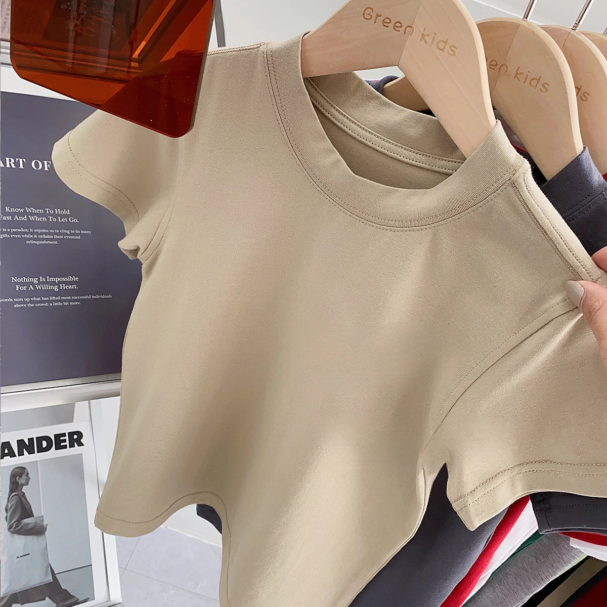 Kids Unisex Solid Color Cotton Blend Short Sleeve T-Shirt