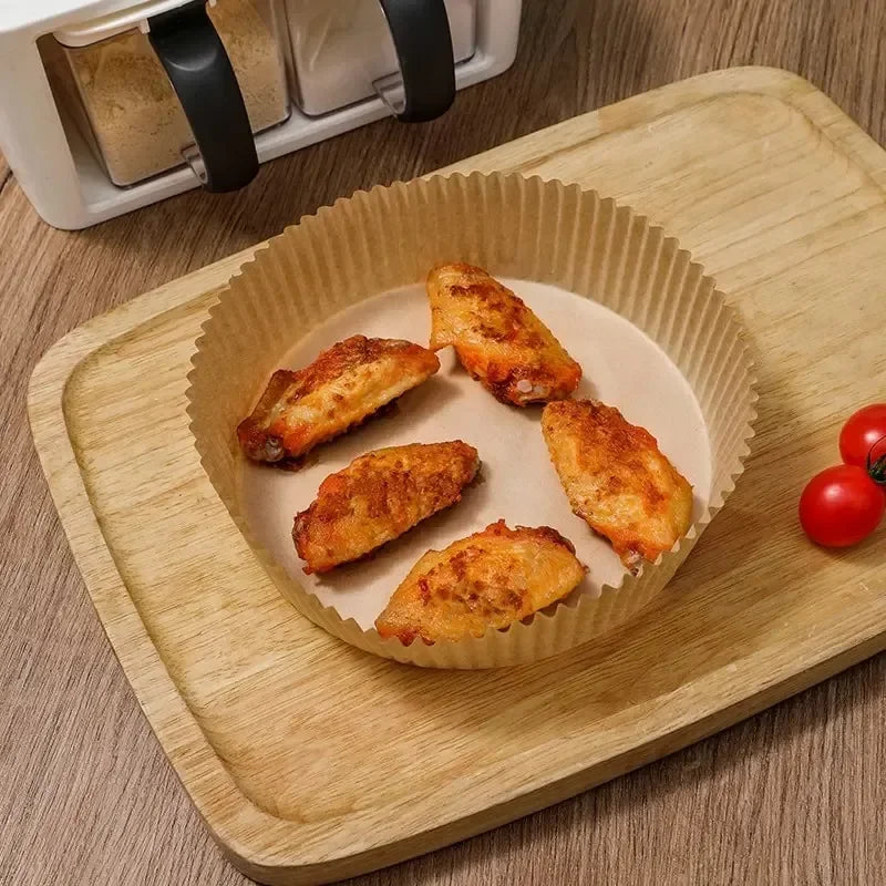 50/30 Piezas Accesorios de Cocina Papel para Freidora de Aire Utensilios de Cocina Desechables Cuadrados Redondos Moldes para Repostería Bandeja para BBQ Almohadilla Antiadherente