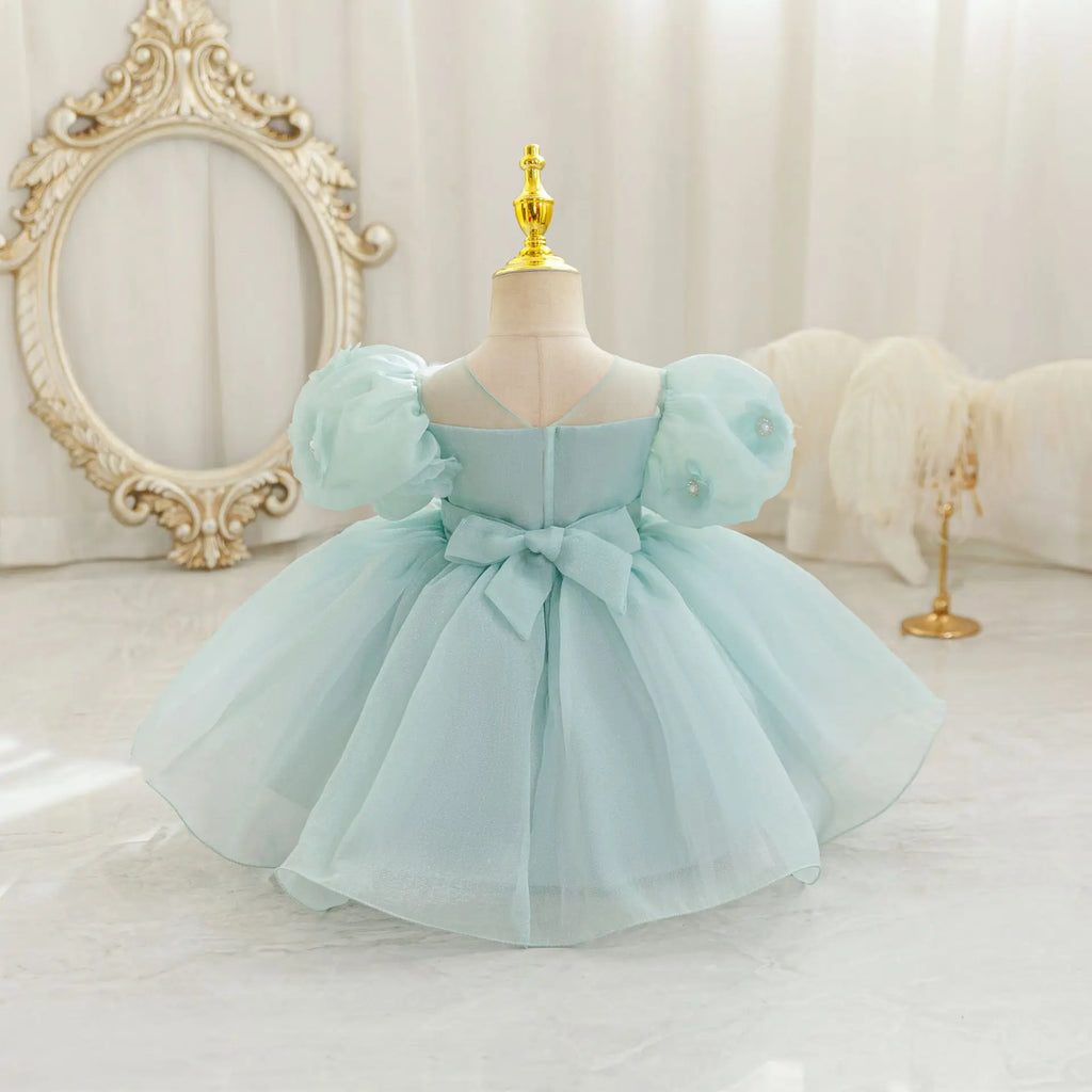 HETISO Summer Infant Baby Girl Dresses Flower Appliques Toddler Kids Birthday Party Princess Wedding Ball Gown