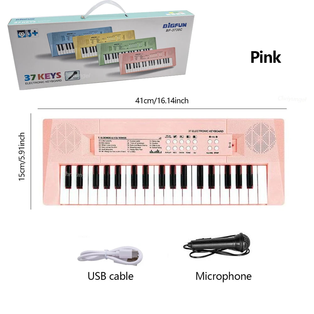 37 Keys Electronic Piano Keyboards with Microphone Rechargeable Education Toys Musical Instrument Gifts for Boys Girls