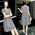 Black And White Plaid Summer Shirt Dress Women's Mid-Length Casual Outerwear Large Size Slimming Dress Artistic Retro Style