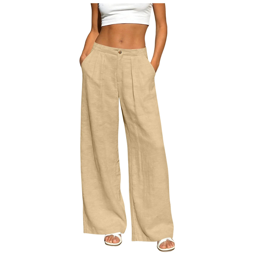 Women's Wide Leg Trousers - Lightweight Solid Casual Pants with Pockets