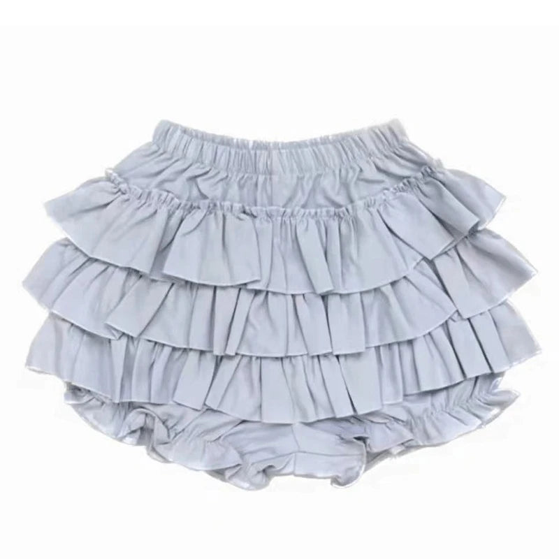 Pastel Tiered Ruffle Mini Skirt with Built-in Bloomer Shorts Layered Frill Skort Women Soft-Girl Kawaii Lolita Jirai Kei Sukapan