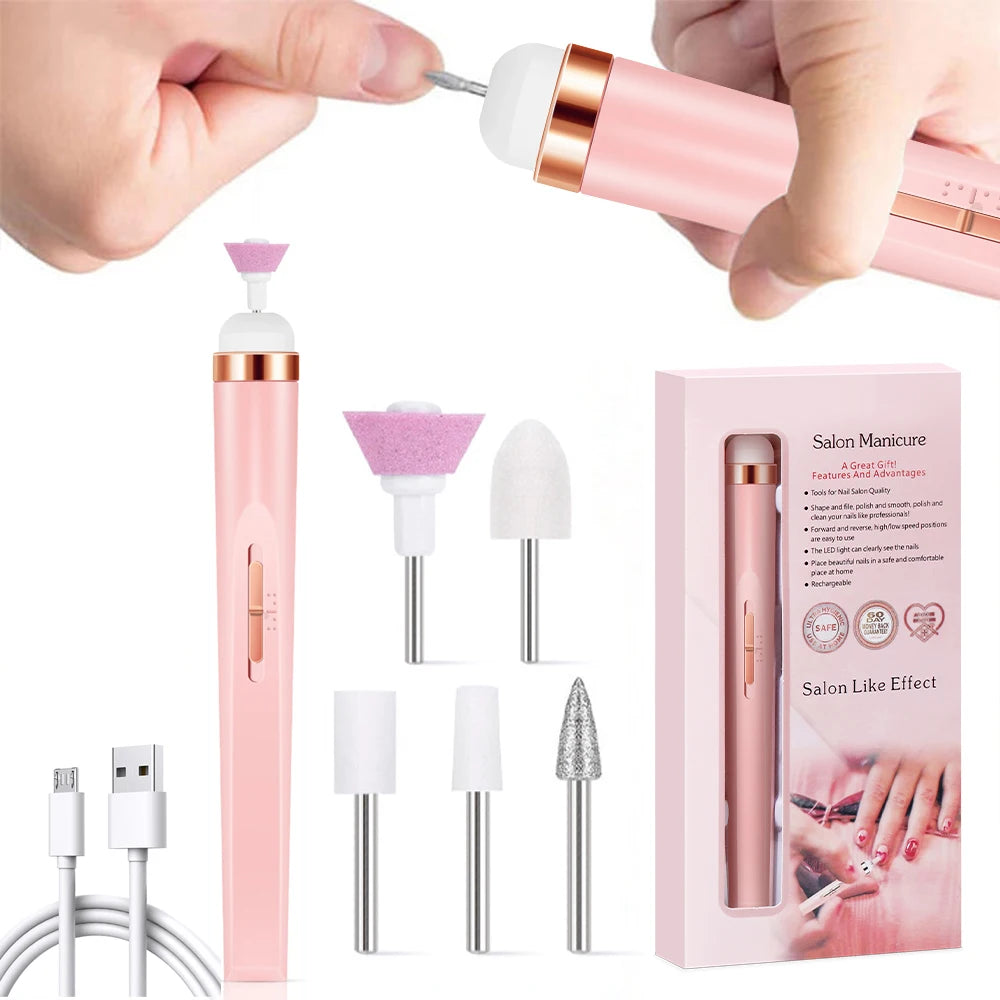 YIKOOLIN Portable Nail File Care Electric Nail Drill with 4 Speeds Cuticle Trimmer Battery Operated Manicure and Pedicure Tools