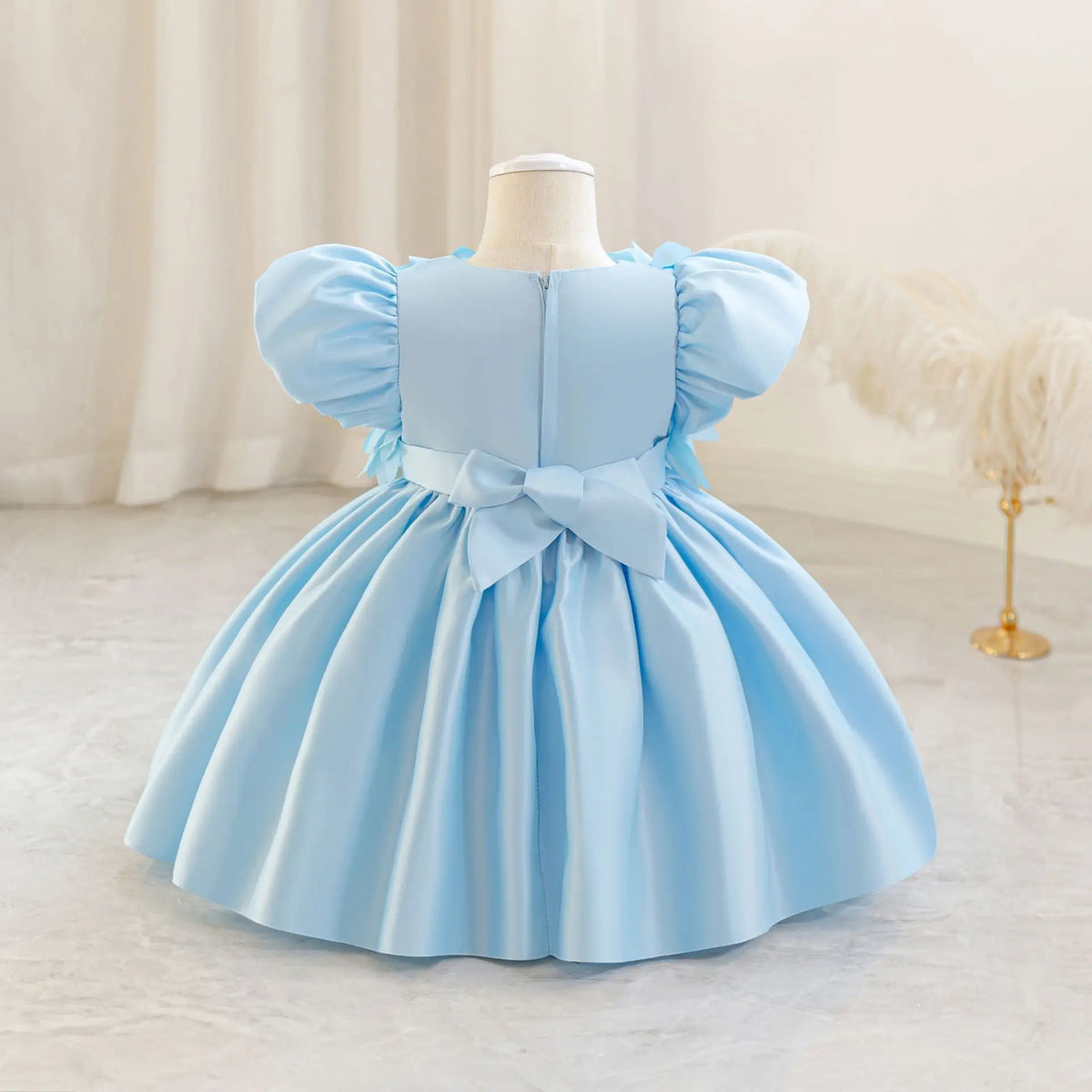 HETISO Leaf Appliques Baby Party Dress Casual Satin Kid's Princess Gown for Girls Ages 1-4 Young Child Clothes