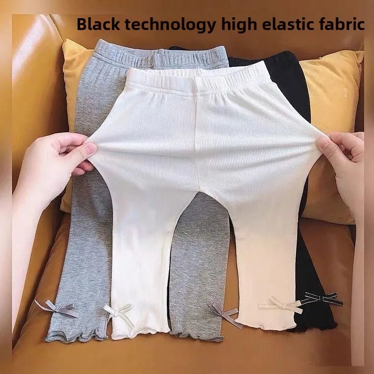 Summer 2025 Kids Tales Baby Girls Vintage Stripe Elastic Slim Flare Pants Leggings High Waist Girls Clothing