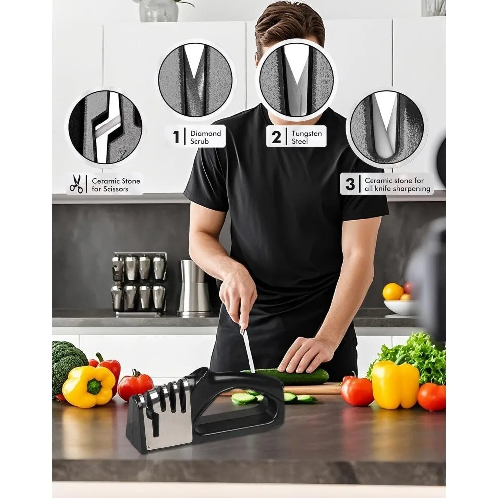 4-in-1 Kitchen Knife Sharpener - Portable Non-Slip Sharpening Tool