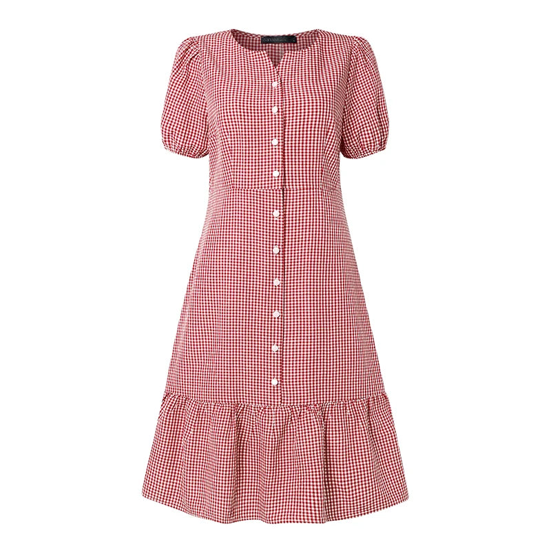 ZANZEA 2026 Summer Sundress Women Elegant OL Work Dress Plaid Checked Short Sleeve A Line Vestidos Robe Stylish Holiday Dresses
