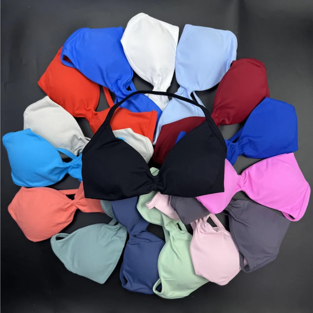 Sports Strappy Bra Yoga Underwear Women Gym Top Running Exercise Backless Bra High Support Active Wear Fitness Workout Halter