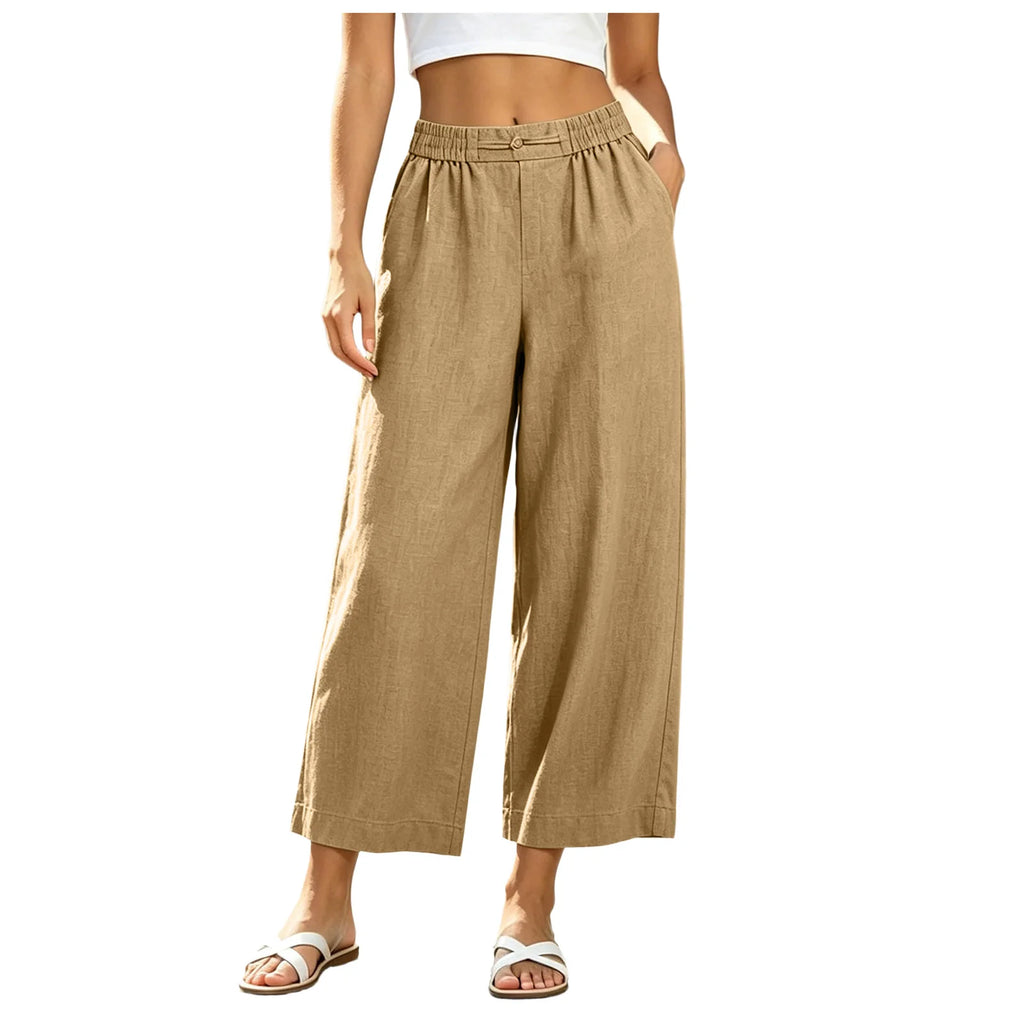 Women's High-Waist Wide-Leg Palazzo Pants - Casual Flowy Beach Trousers