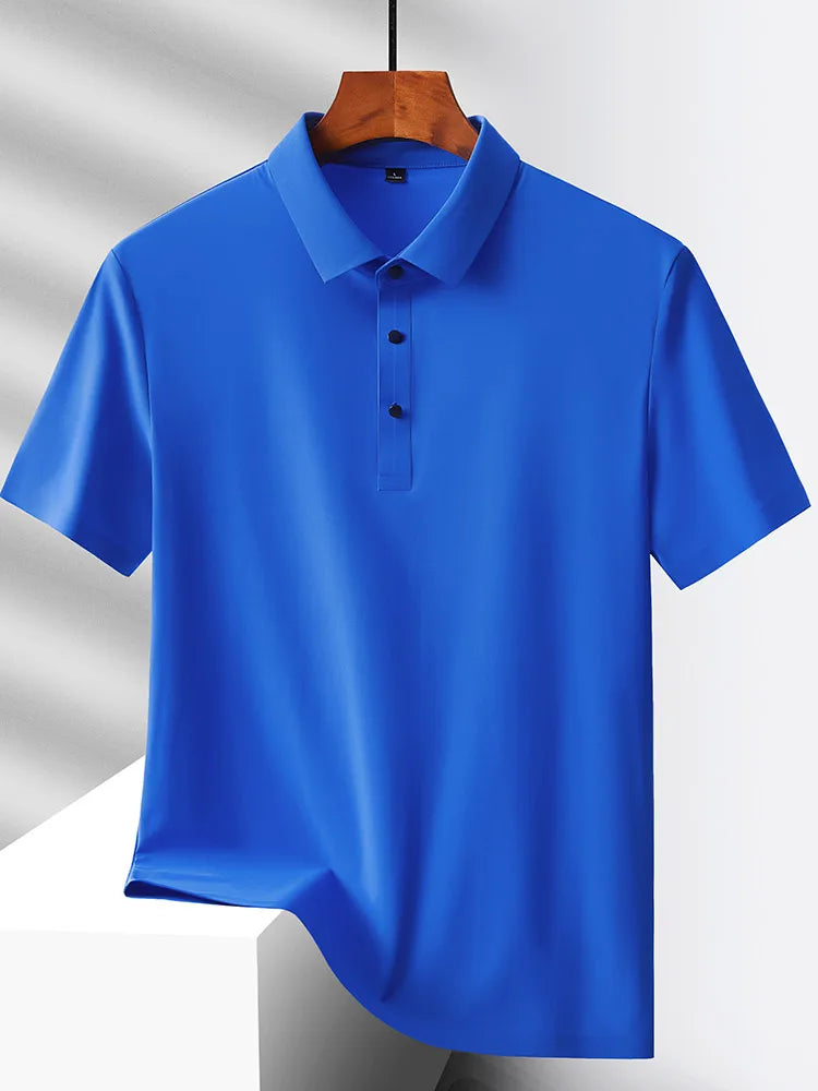 HeyMOMO Men's Ice Silk Polo Shirt - Short Sleeve Quick Dry Mesh Casual